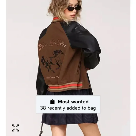 Avec Les Filles Brown and Black Bomber Jacket - Picture 4 of 5